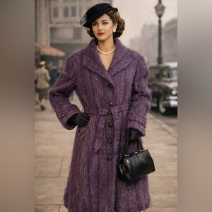 ✨ Vintage Union-Made Purple Luxury Mohair Wool Coat England Size M✨